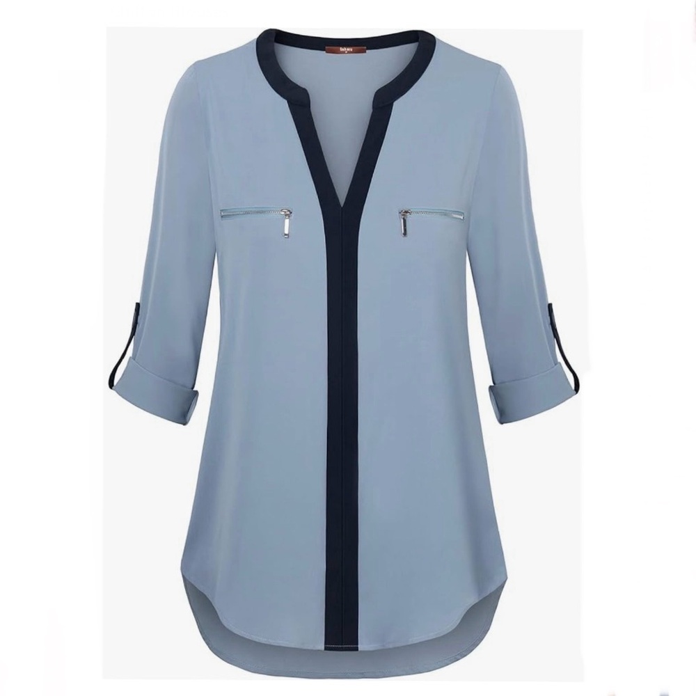 Chic Blue Faux Collar Blouse